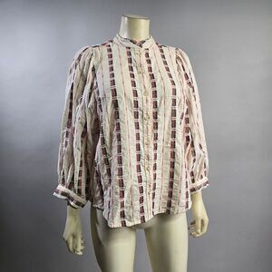 Pilcro and the Letterpress Cream and Burgundy Striped Button-Up Top